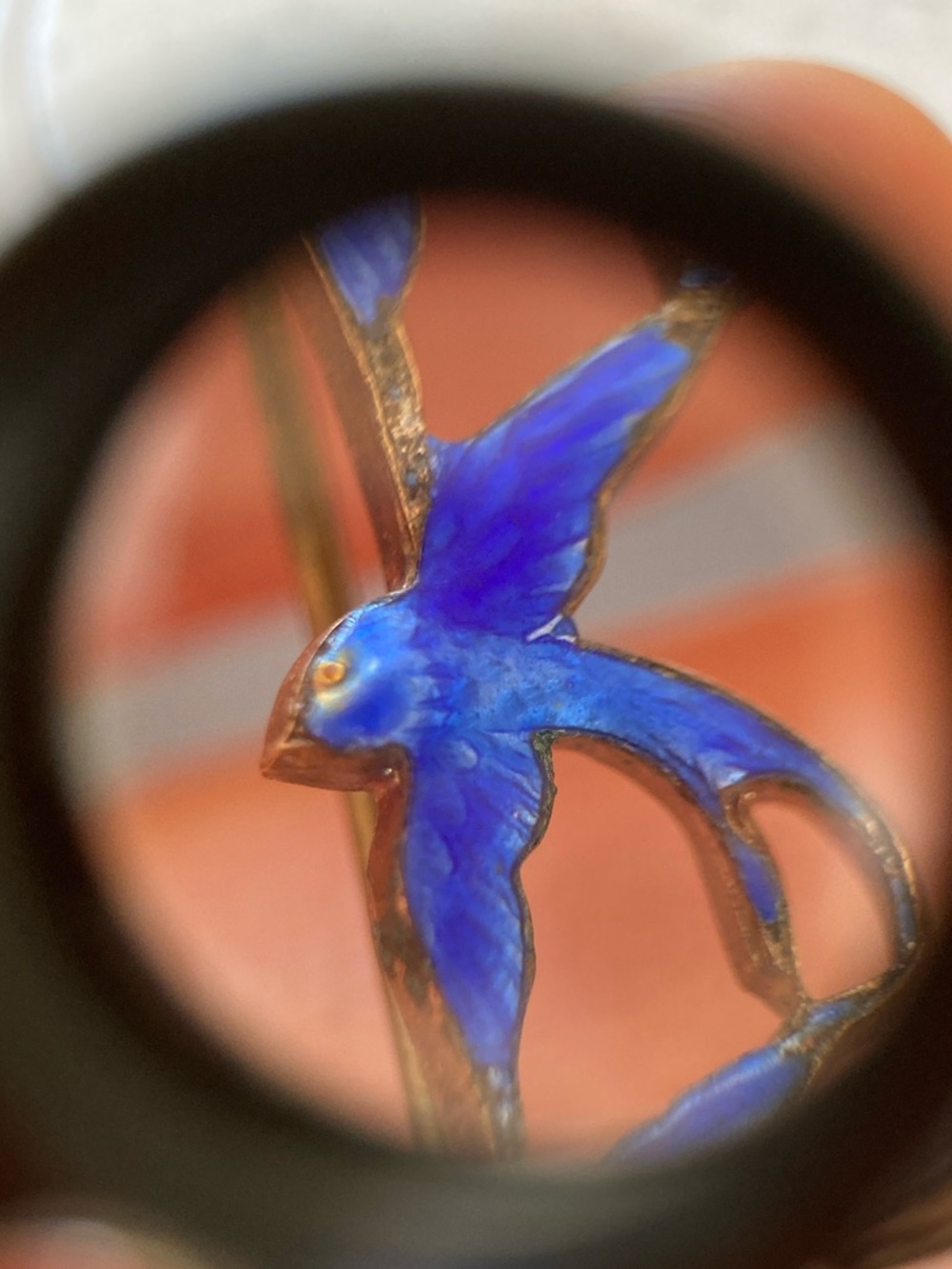 Antique Victorian Guilloche Enamel Flying Swallows Lingerie/Lace Pin - Picture 7 of 13